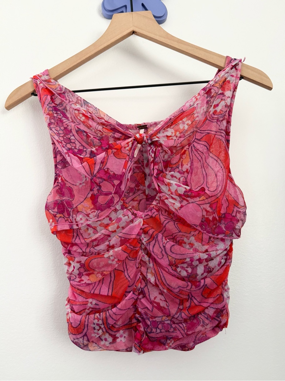 Free People Small Tell Me More Top Mesh Reversible Pink Ruch Floral Y2K Hippie - Picture 3 of 7